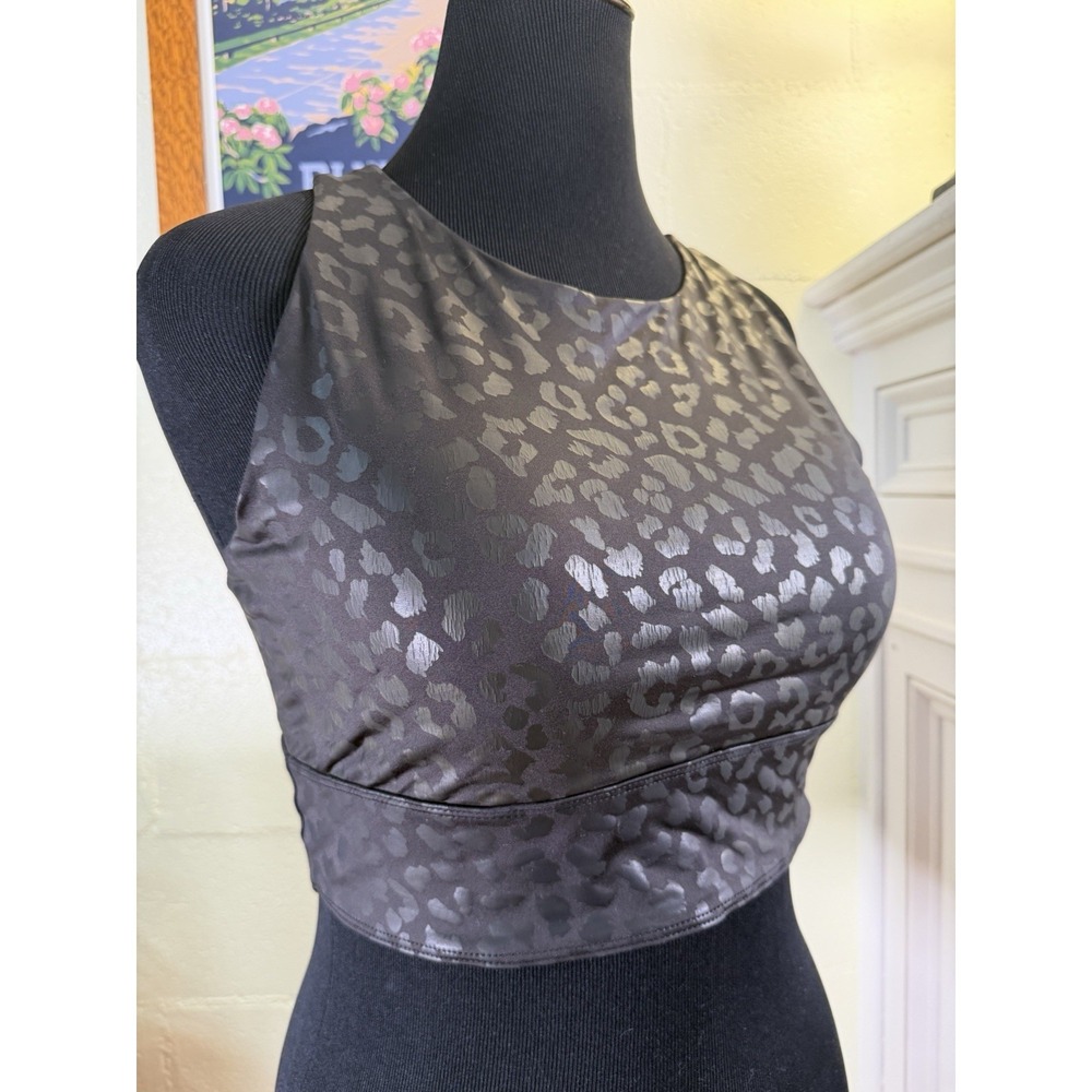 RAE MODE Women's 1X Black Leopard Print Longline Sports‎ Bra Crop Top